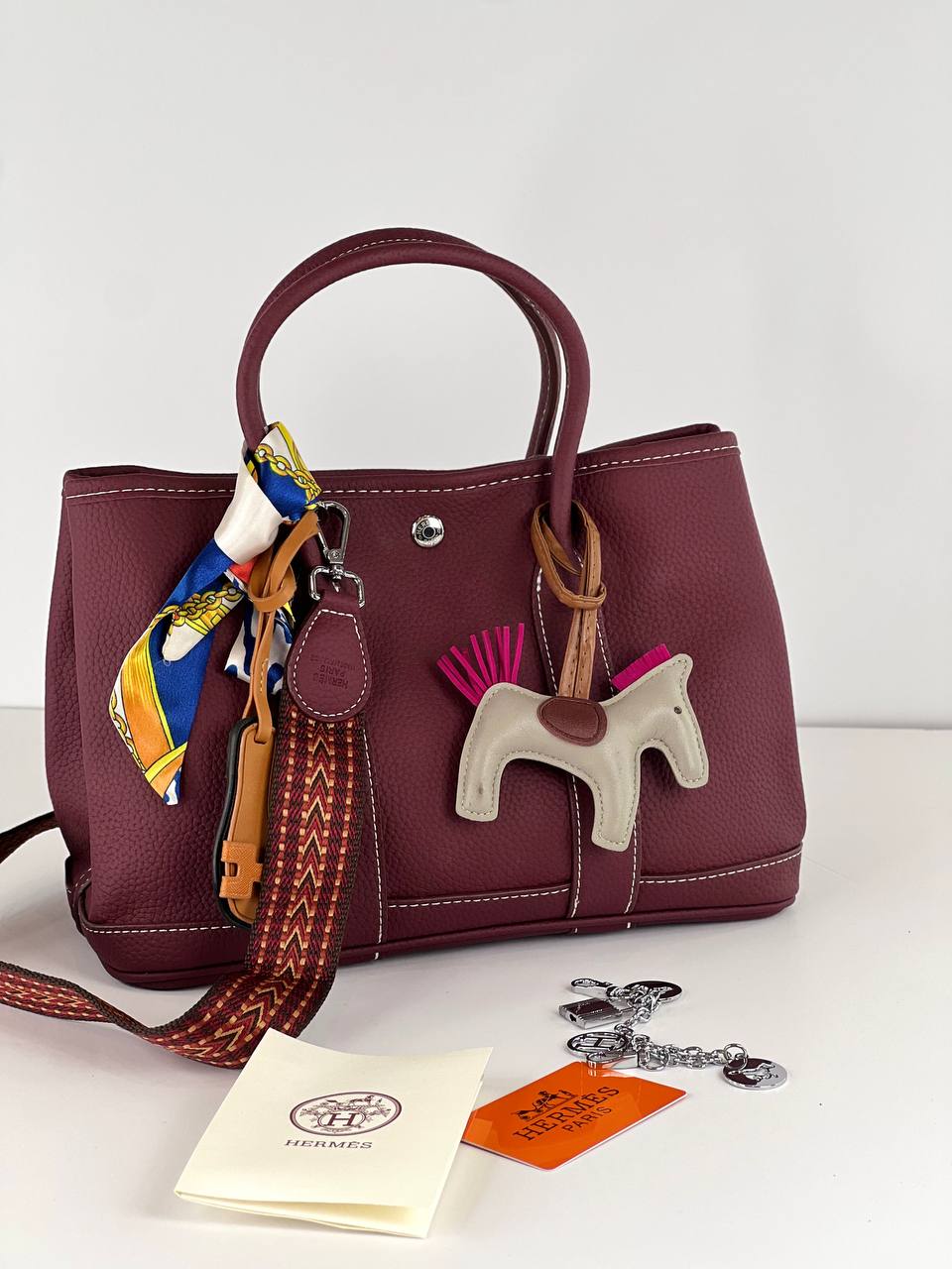 Hermès Tan Leather Tote with Silk Scarf & Charm