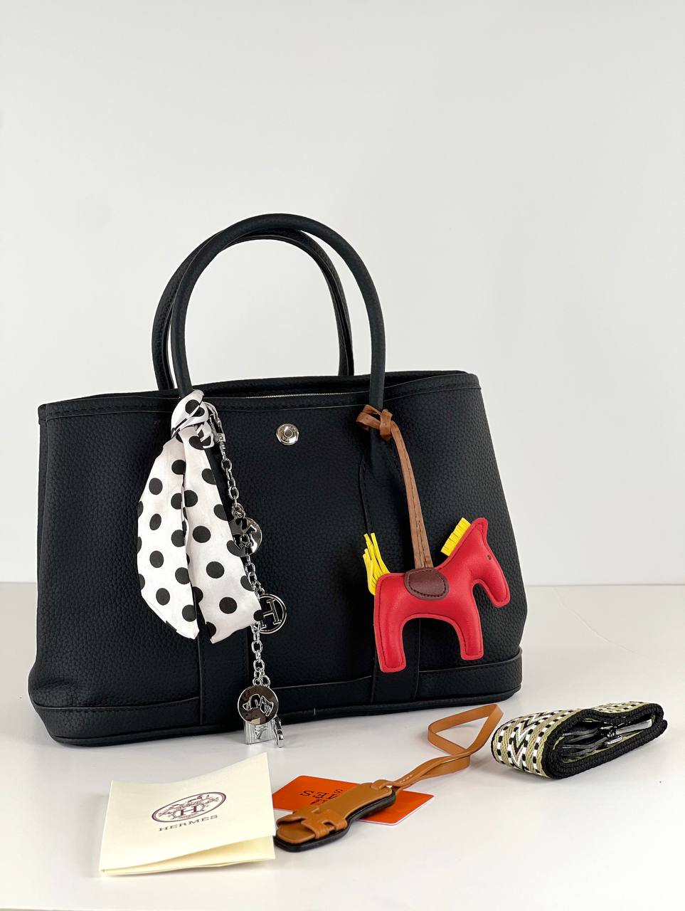 Hermès Tan Leather Tote with Silk Scarf & Charm