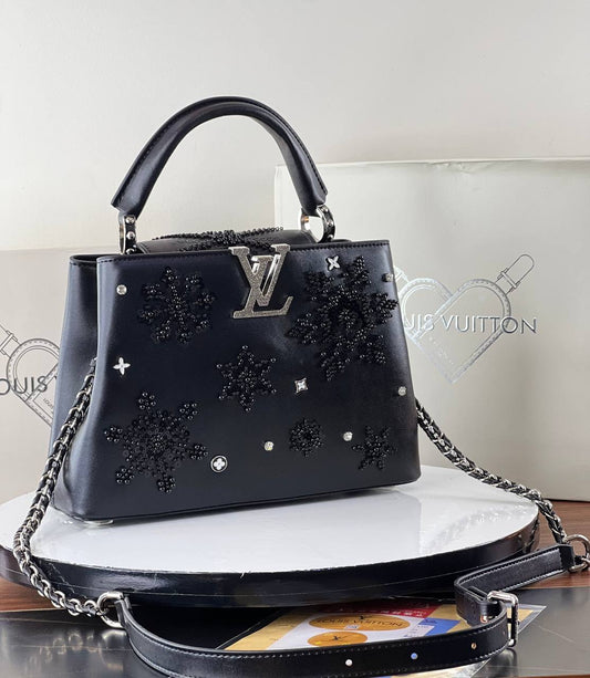 Louis Vuitton Black Leather Studded Handbag