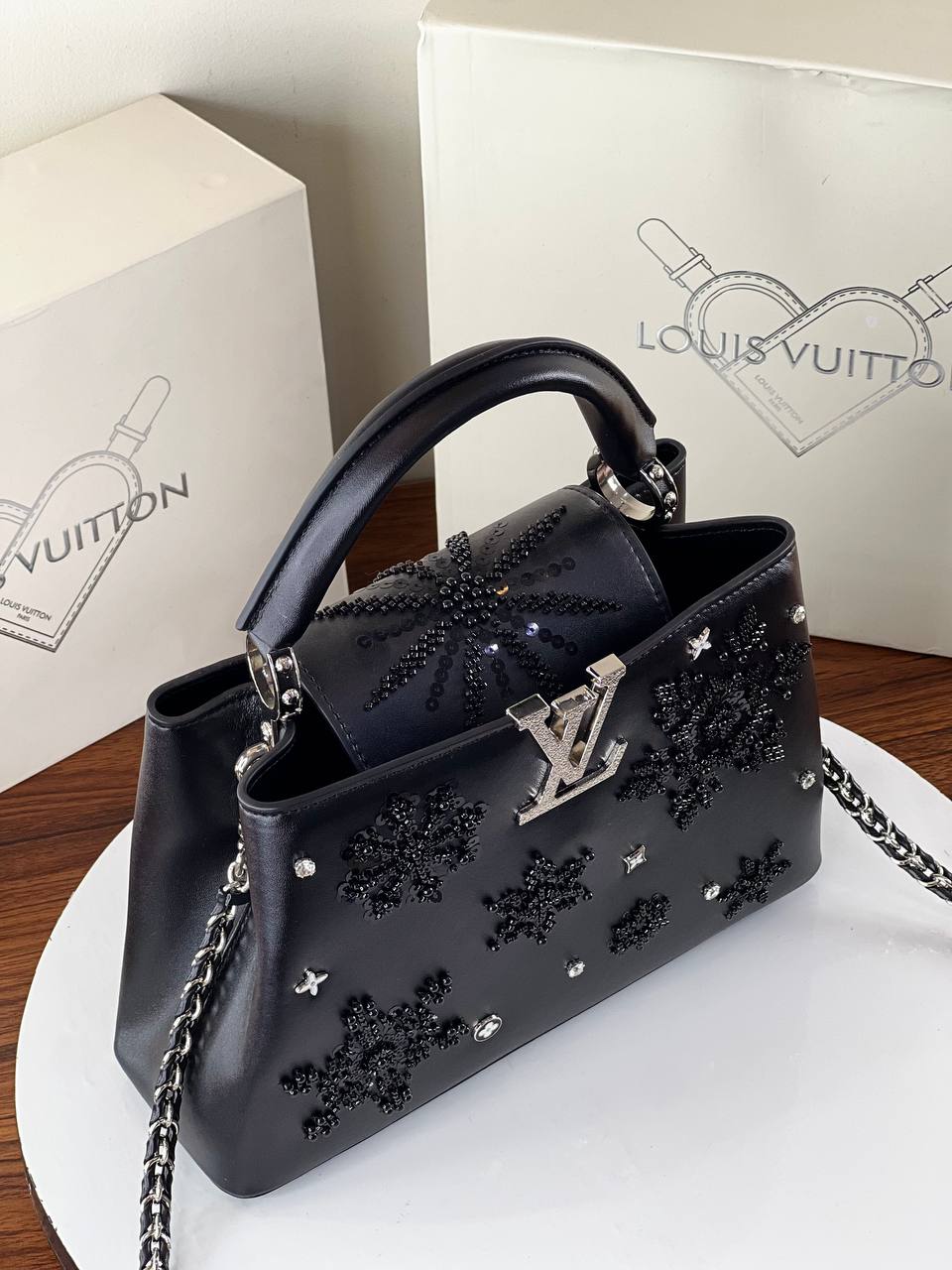 Louis Vuitton Black Leather Studded Handbag