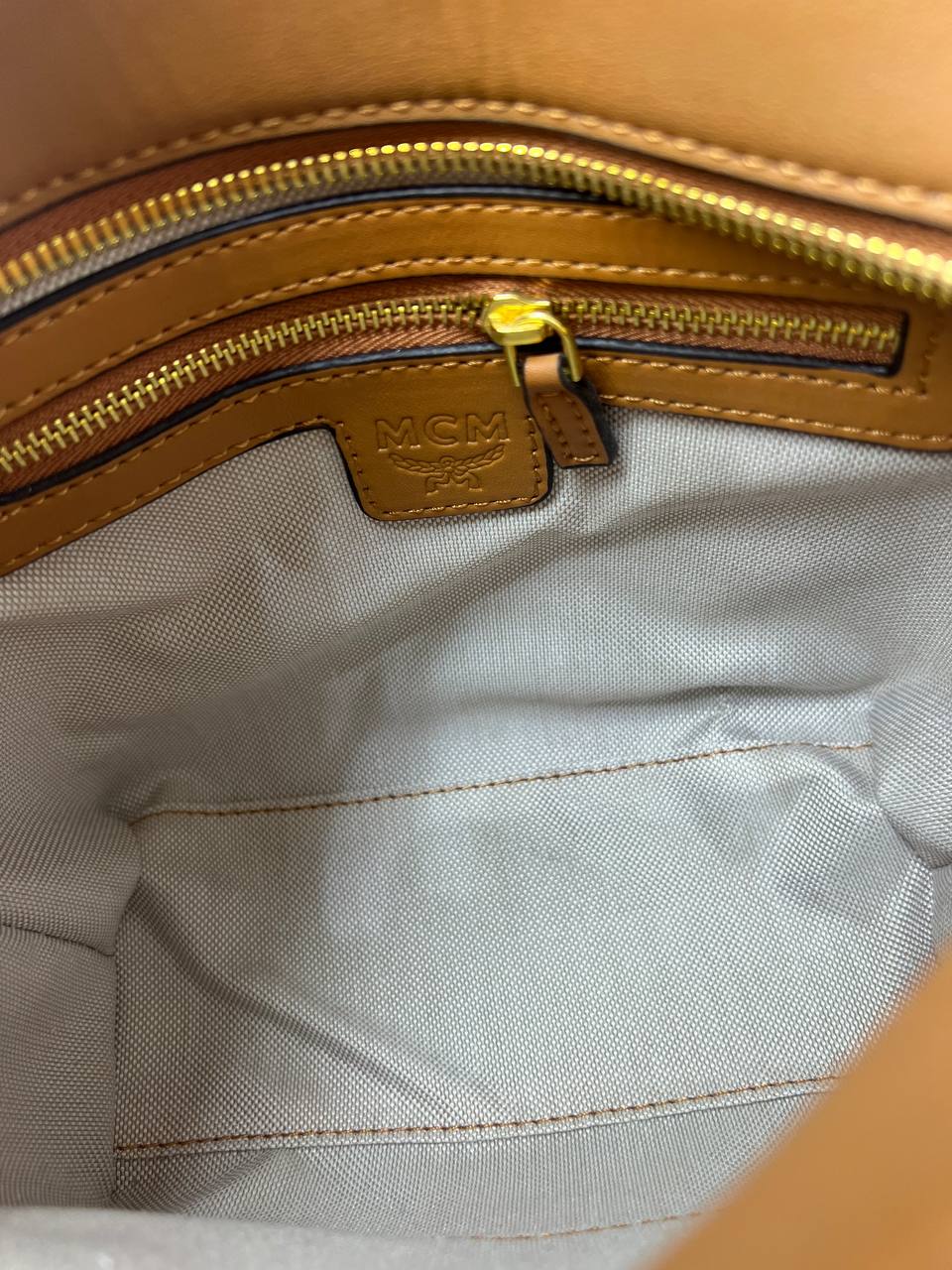 MCM Visetos Leather Tote Bag with Dog Charm
