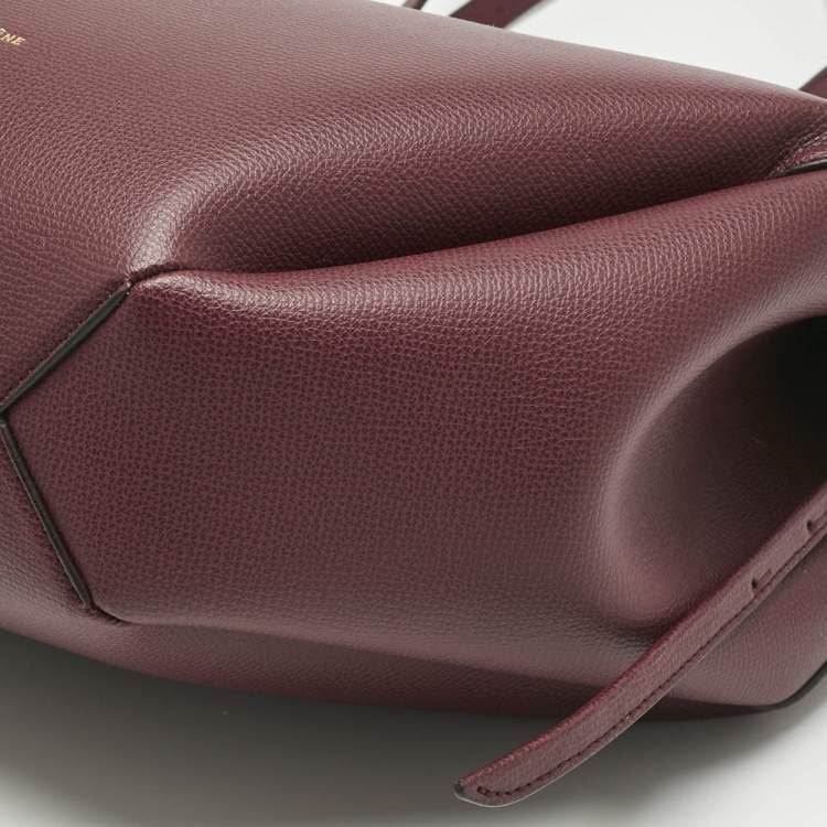 Polène burgundy leather tote bag with matching pouch - luxury designer handbag
