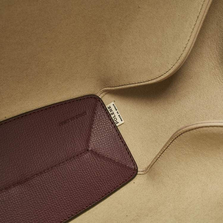 Polène burgundy leather tote bag with matching pouch - luxury designer handbag
