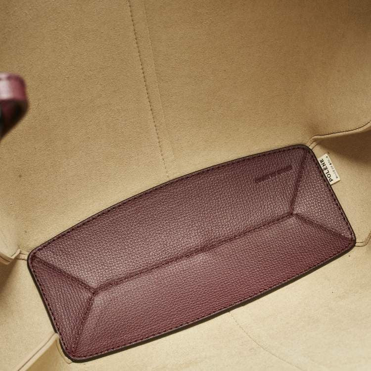 Polène burgundy leather tote bag with matching pouch - luxury designer handbag
