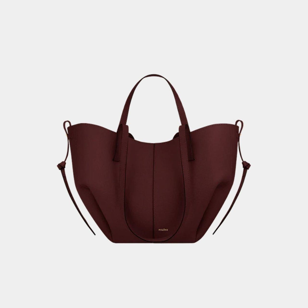 Polène burgundy leather tote bag with matching pouch - luxury designer handbag
