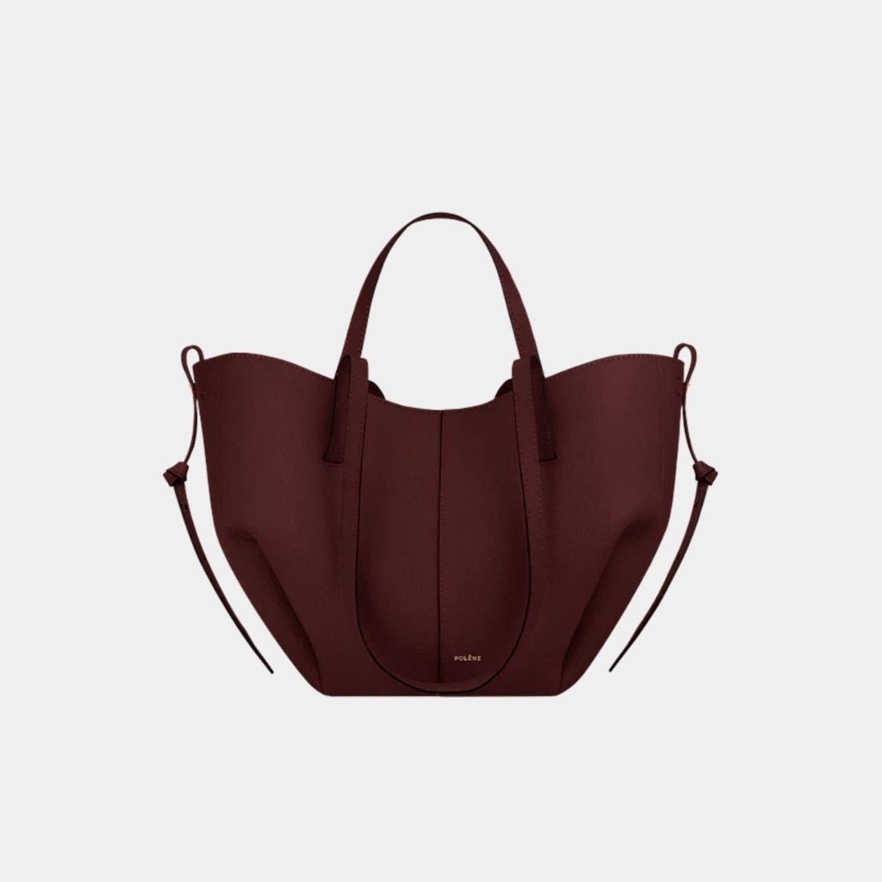Polène burgundy leather tote bag with matching pouch - luxury designer handbag
