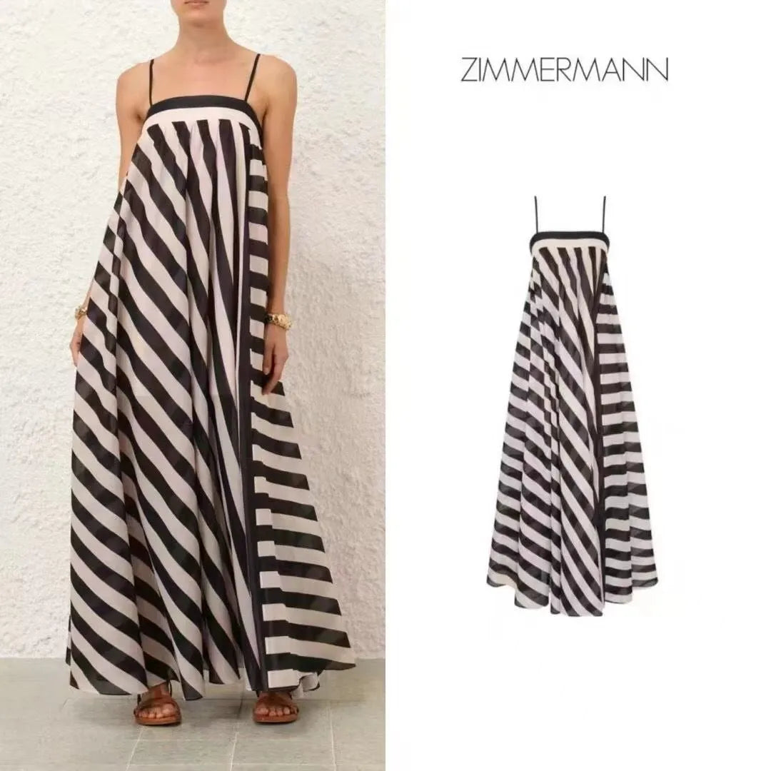 Black and white striped dress with 'Zimmermann' branding on a plain background