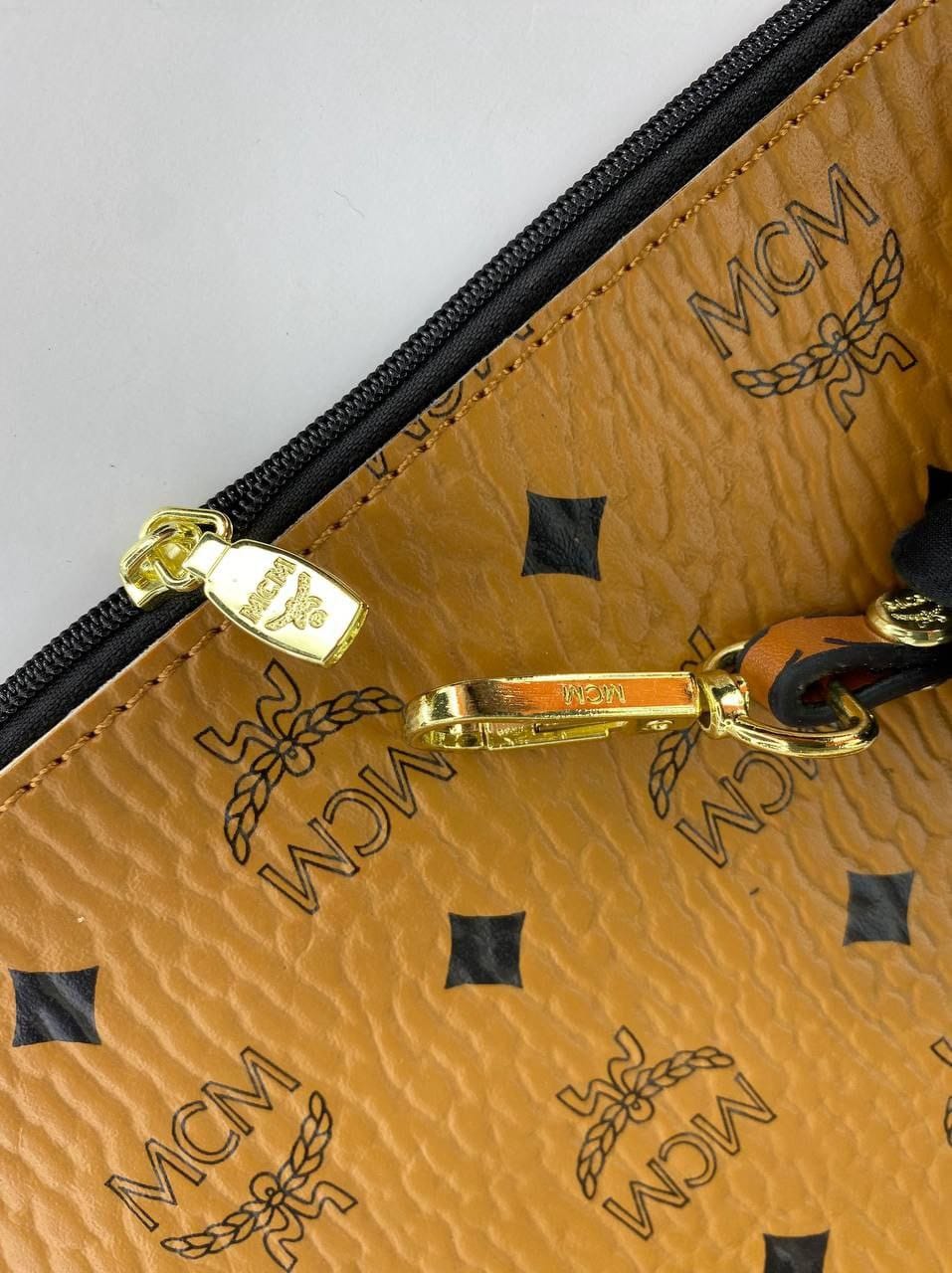 MCM Visetos Cognac Monogram Tote Bag Set