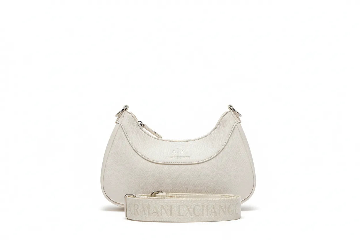 White handbag with Armani Exchange logo on a white background