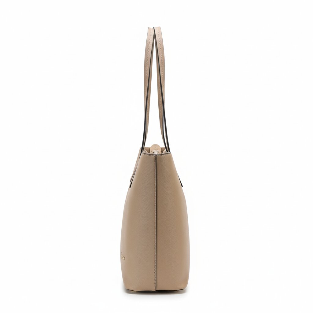 Beige handbag with a strap on a white background