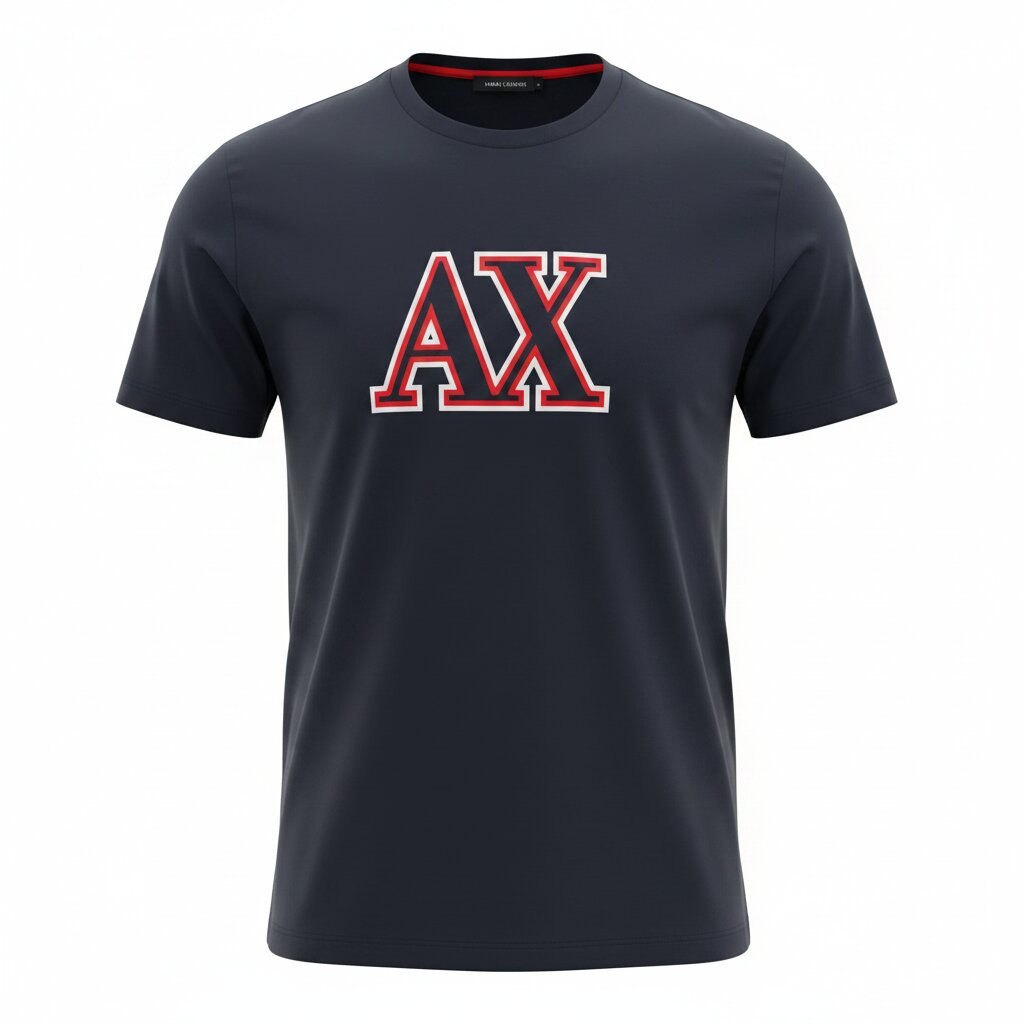 Navy blue t-shirt with 'AX' logo on a white background
