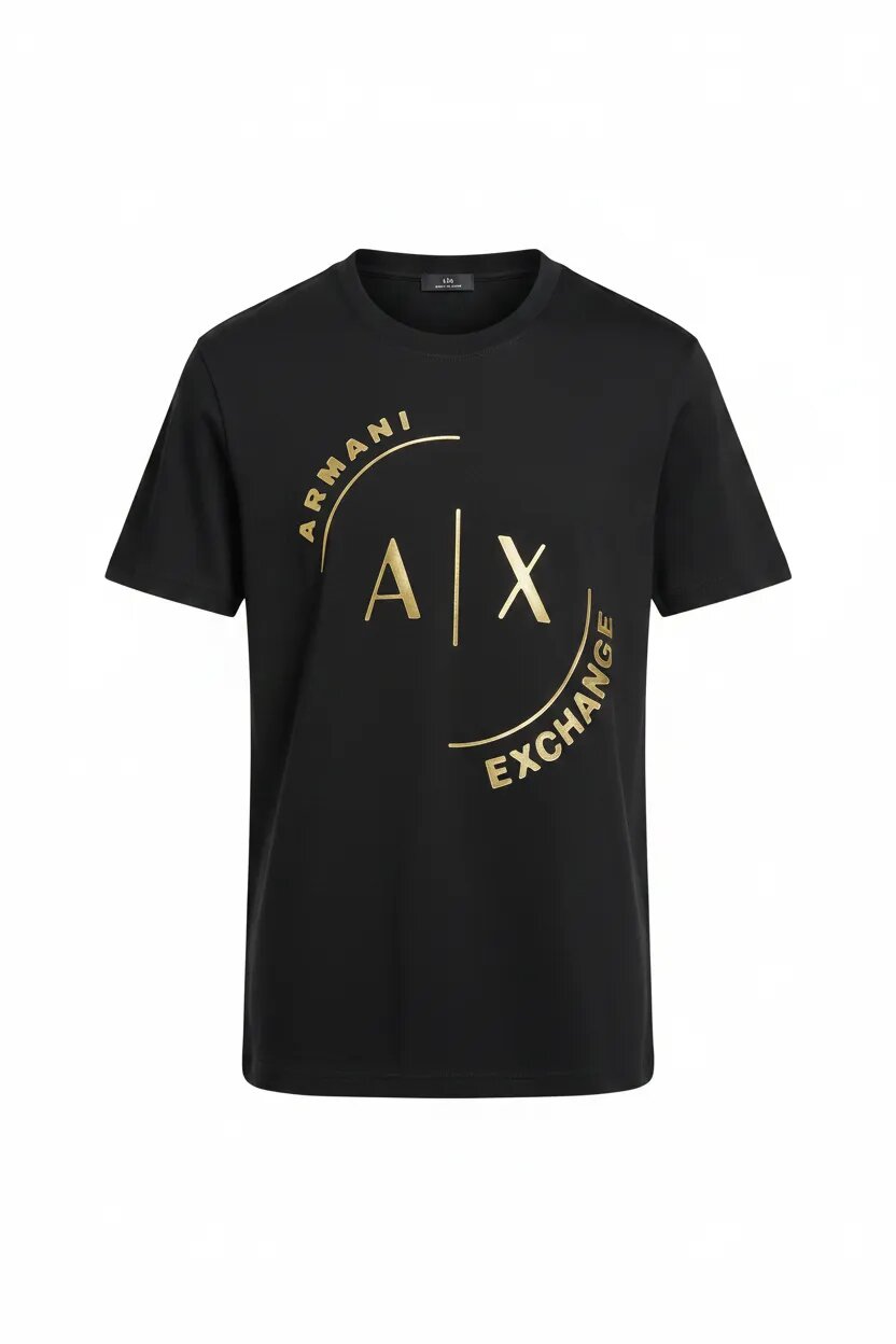 Armani Exchange black AX circle logo t-shirt ghost mannequin front view white background