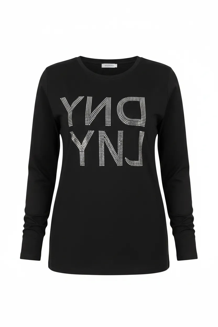 DKNY Black Rhinestone Long Sleeve T-shirt