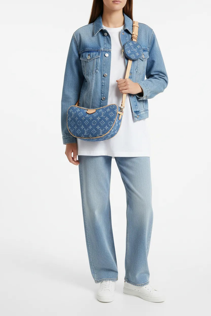 Luxury Monogram Hobo Shoulder Bag Set with Matching Pouch