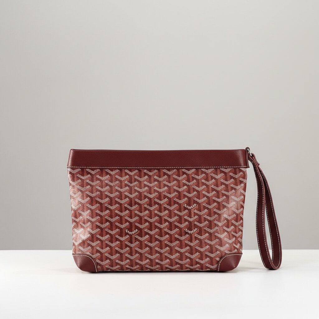 Goyard Senat Clutch Wristlet Bag in Burgundy Monogram Canvas - Front Full View - Light Gray Background