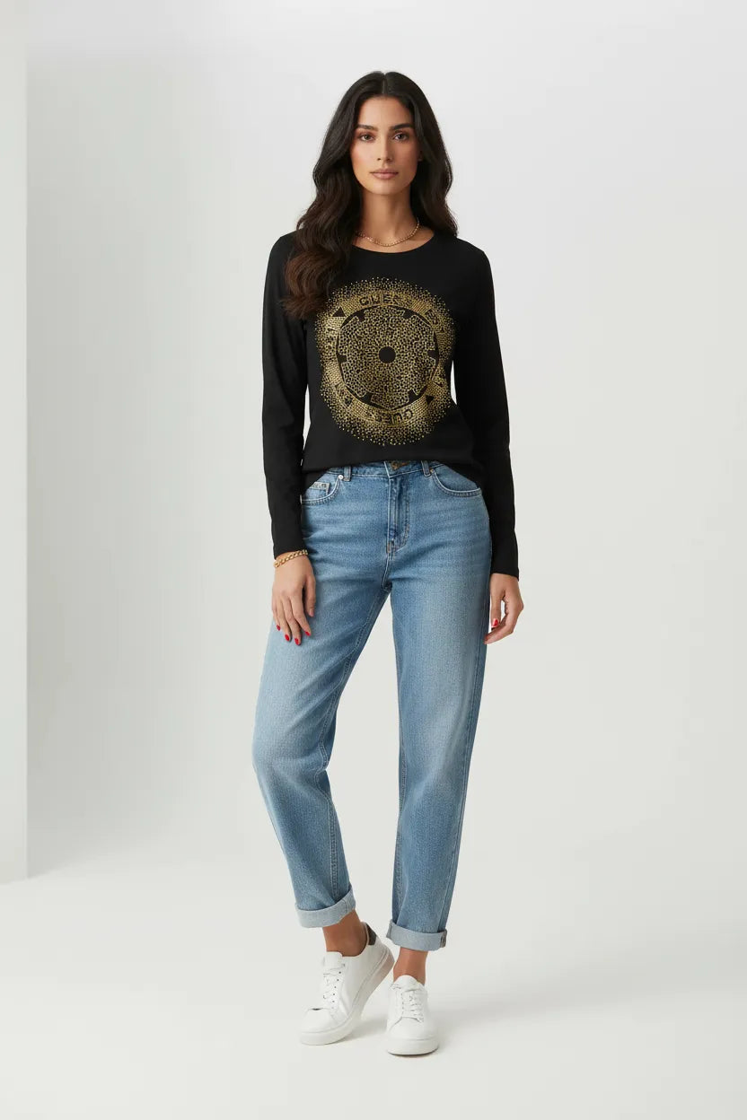 Guess Black Gold Medallion Long Sleeve - Female Model
