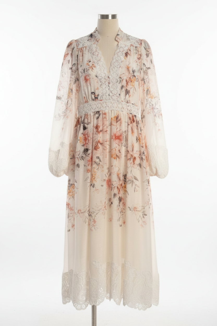Ivory Floral Lace Dress