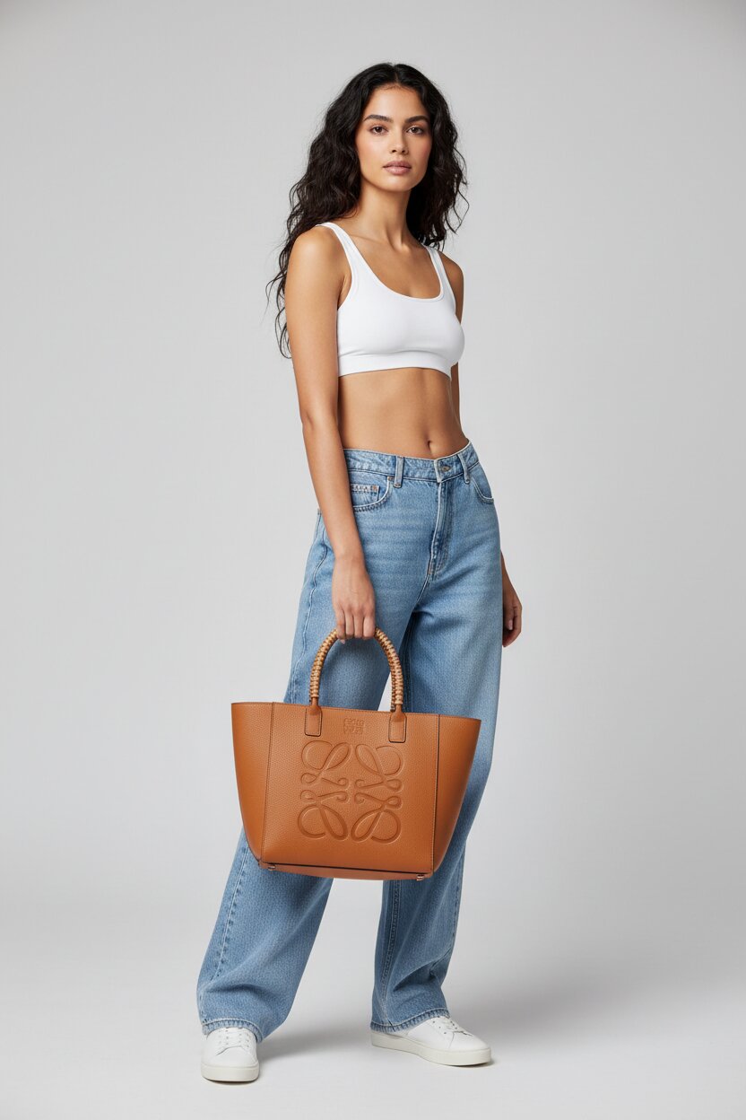Loewe Anagram Tote Bag with Rattan Handles