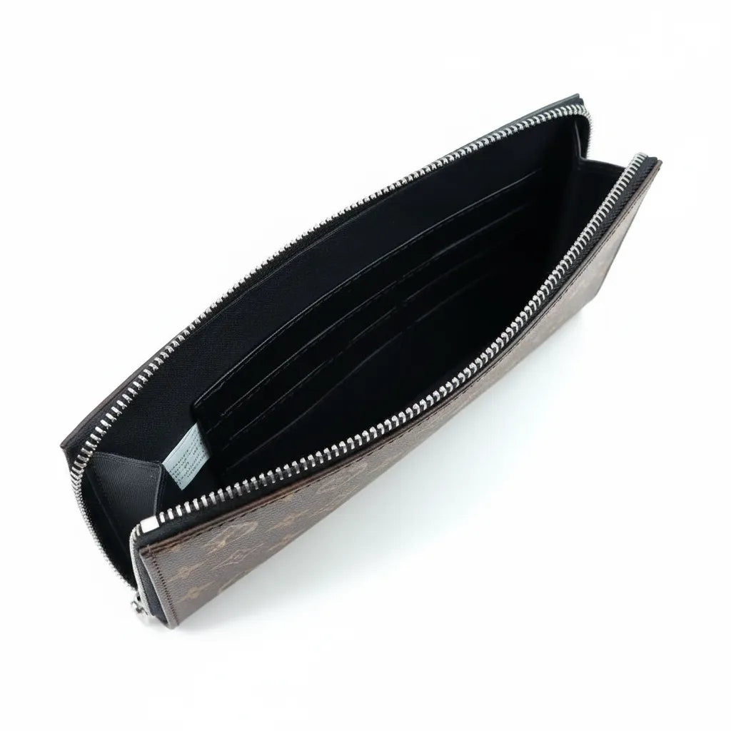 Louis Vuitton Leather Clutch Pouch Set with Card Holder & Strap