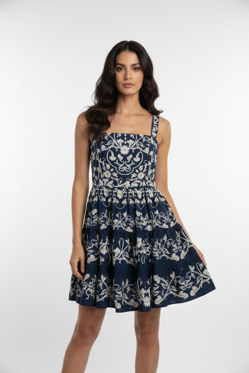 Zimmermann Navy Blue Embroidered Mini Dress