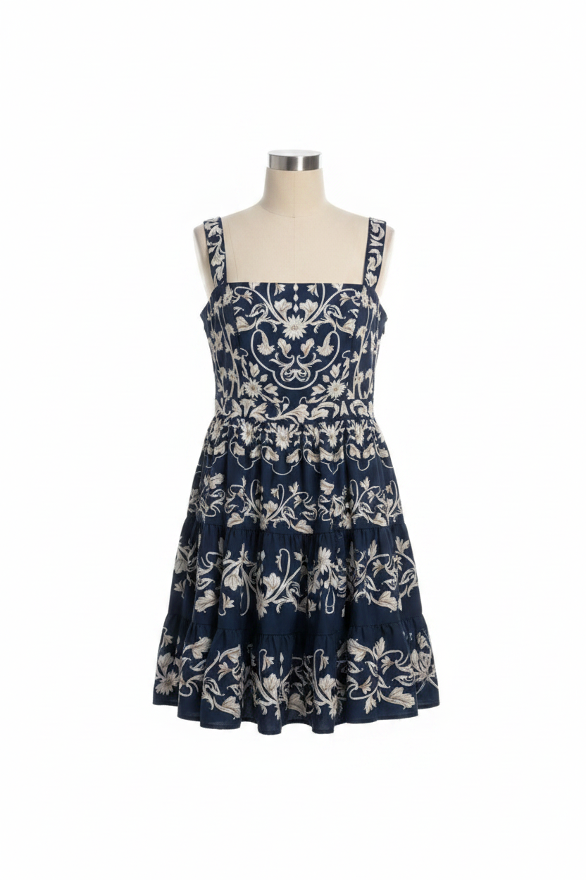 Navy Blue Embroidered Mini Dress