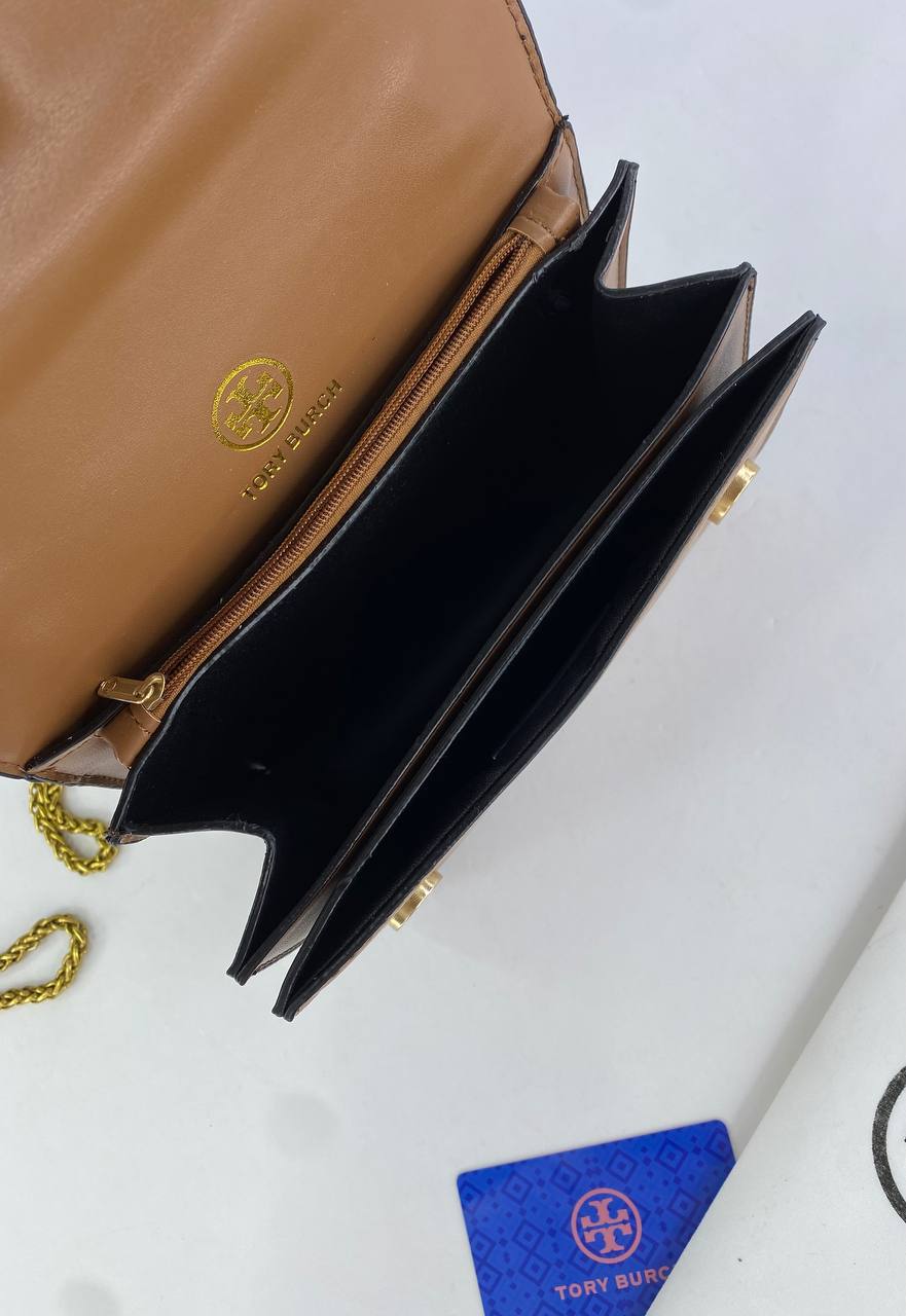 Tory Burch Eleanor brown bag with original packaging and authentication card
