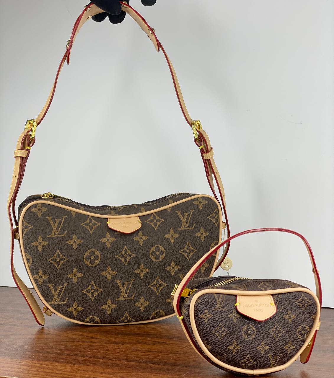 Luxury Monogram Hobo Shoulder Bag Set with Matching Pouch