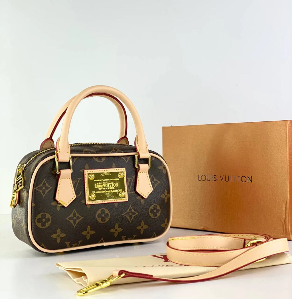 Luxury Monogram Mini Bowling Bag with Gold Hardware