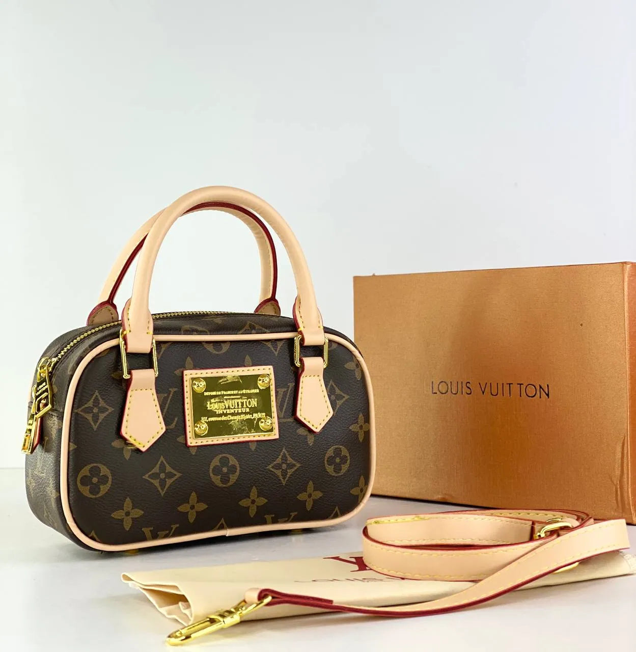 Luxury Monogram Mini Bowling Bag with Gold Hardware