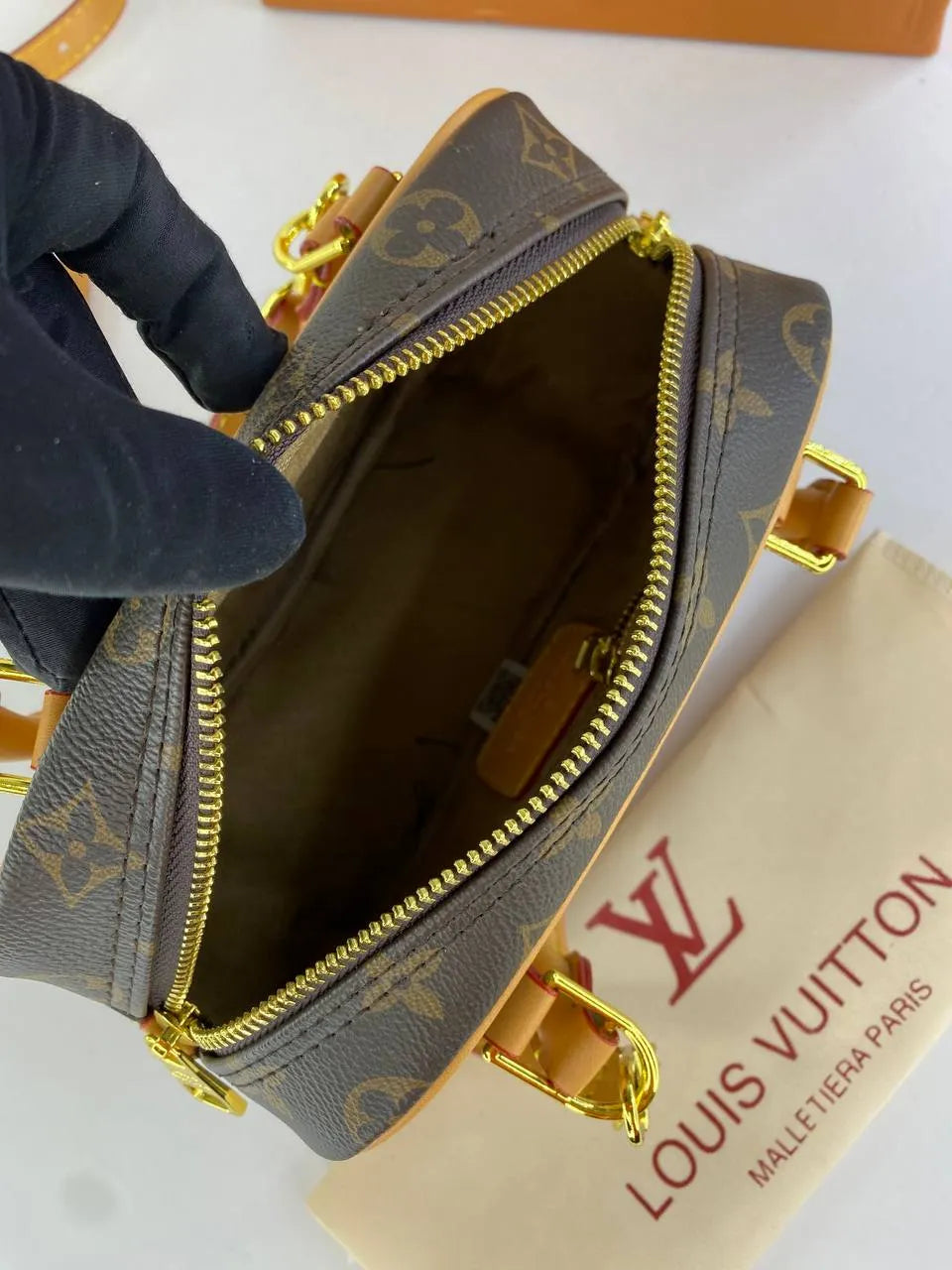 Luxury Monogram Mini Bowling Bag with Gold Hardware