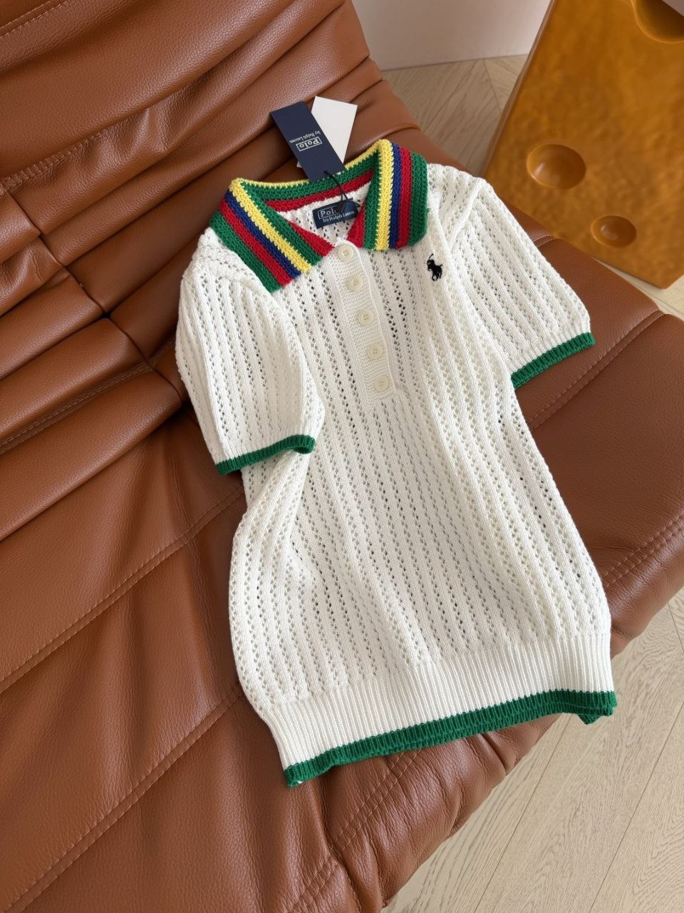 Polo Ralph Lauren Open-Knit Crochet Polo Shirt