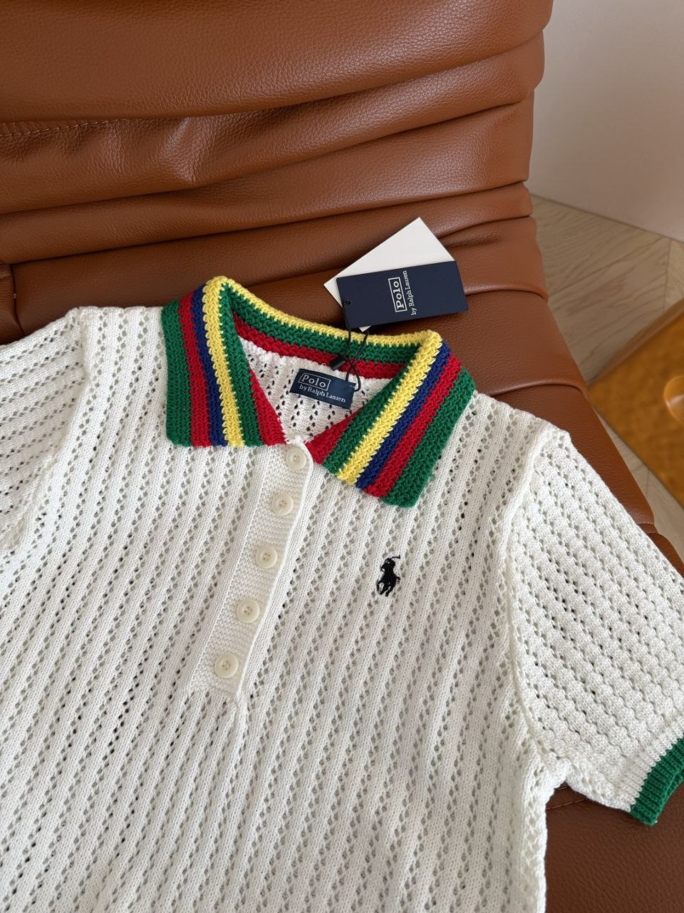 Polo Ralph Lauren Open-Knit Crochet Polo Shirt