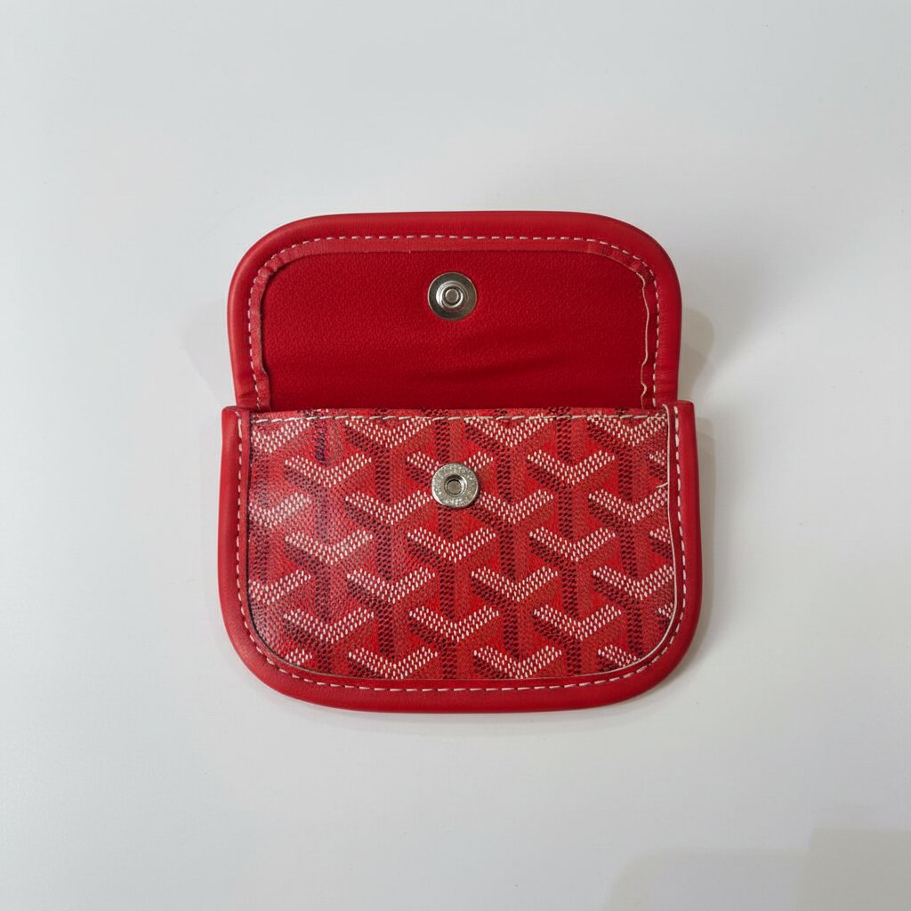 Goyard Mini Pouch in Red Monogram Canvas - Open Interior View - Light Gray Background