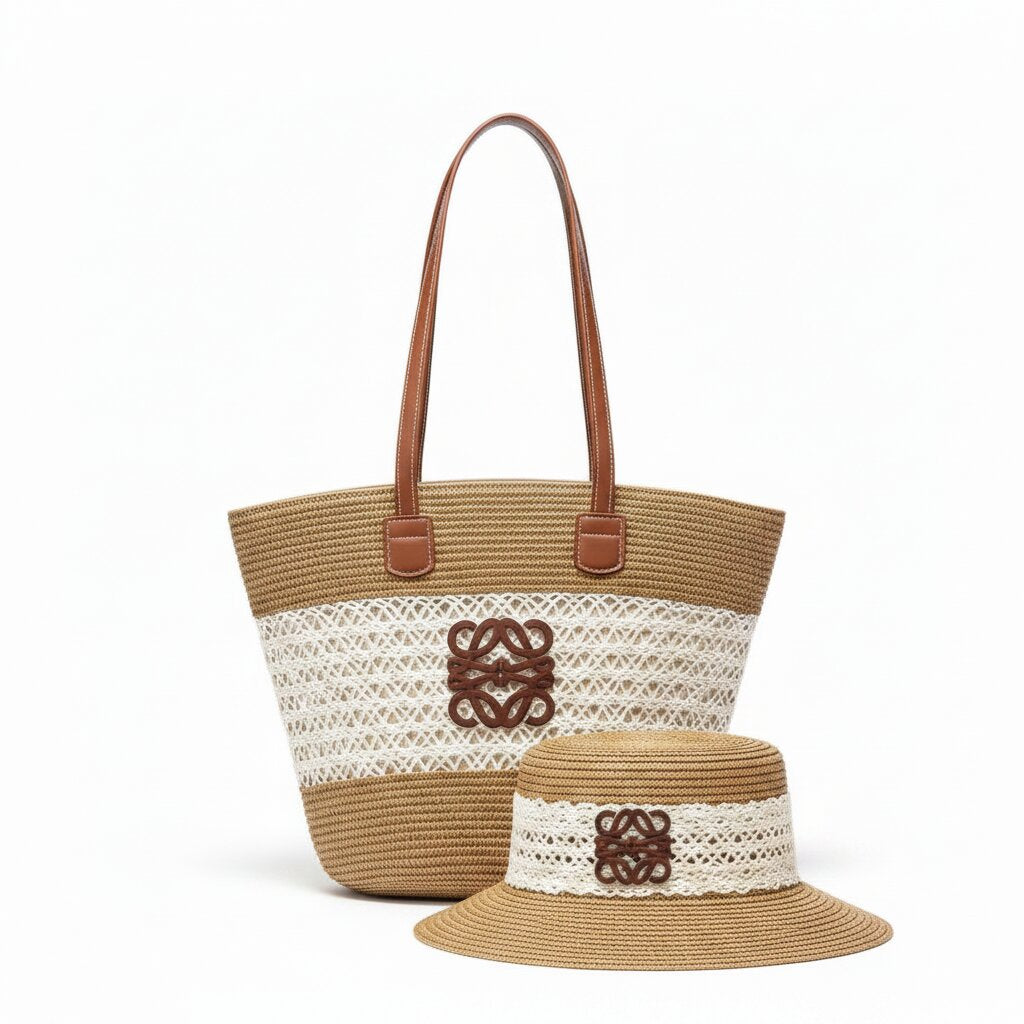 Loewe Woven Straw Tote Bag & Sun Hat Set
