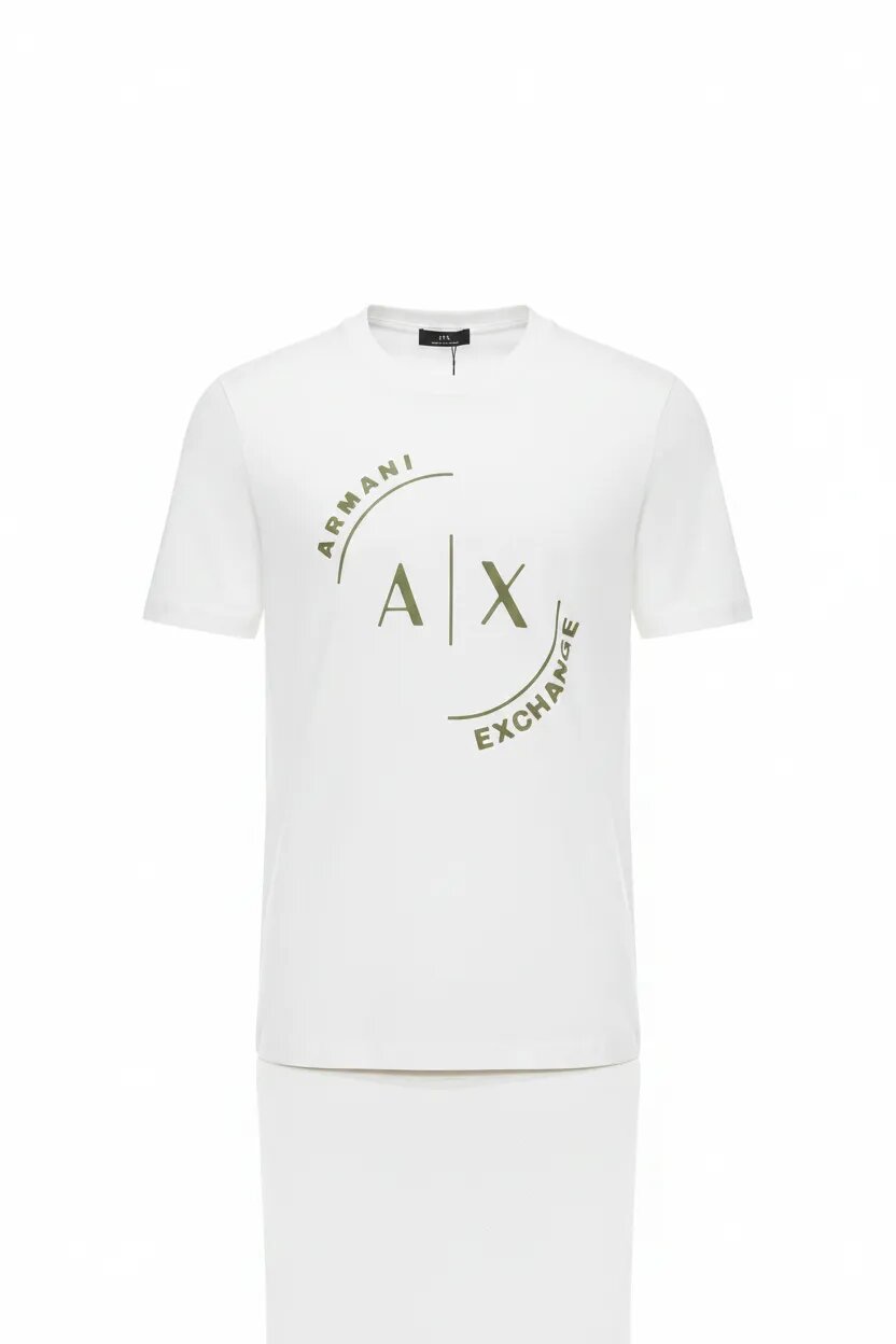 Armani Exchange white AX circle logo t-shirt ghost mannequin front view white background